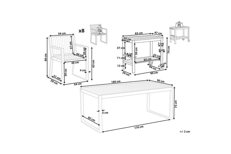 Matsalsset Sassari II med vagn 8-Sits - 8-Sits - Utemöbler - Utegrupp - Matgrupp utomhus