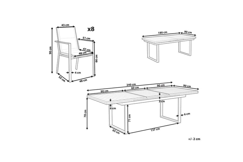 Matsalsset Valcanetto/Busseto Vit/ljust trä, 8-Sits - Vit/ljust trä, 8-Sits - Utemöbler - Utegrupp - Matgrupp utomhus