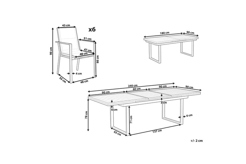 Matsalsset Valcanetto/Busseto Vitt/grått/ljust trä, 6-Sits - Vitt/grått/ljust trä, 6-Sits - Utemöbler - Utegrupp - Matgrupp utomhus