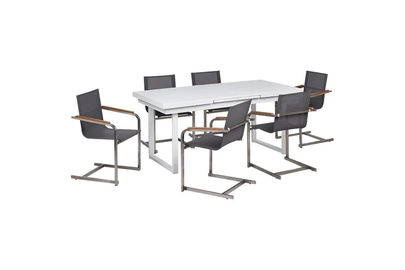 Matsalsset Valcanetto/Cosoleto Vit/Grå/Silver, 6-Sits, Vit/Grå/Silver, 6-Sits