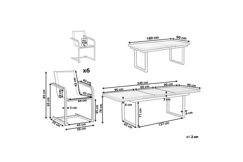 Matsalsset Valcanetto/Cosoleto Vit/Grå/Silver, 6-Sits - Vit/Grå/Silver, 6-Sits - Utemöbler - Utegrupp - Matgrupp utomhus