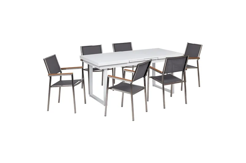 Matsalsset Valcanetto/Grosseto Vit/Grå/Silver, 6-Sits, Vit/Grå/Silver/6-Sits