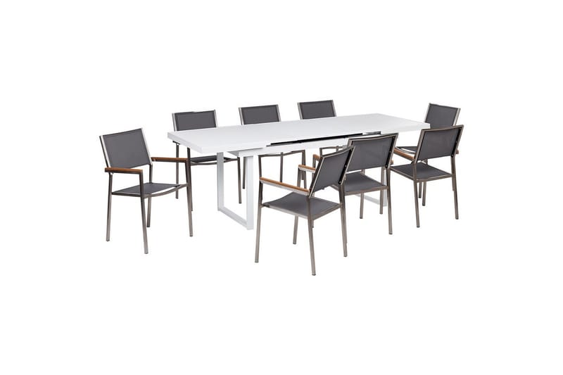 Matsalsset Valcanetto/Grosseto Vit/Grå/Silver, 8-Sits - Vit/Grå/Silver, 8-Sits - Utemöbler - Utegrupp - Matgrupp utomhus