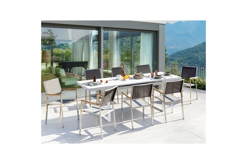 Matsalsset Valcanetto/Grosseto Vit/Grå/Silver, 8-Sits - Vit/Grå/Silver, 8-Sits - Utemöbler - Utegrupp - Matgrupp utomhus