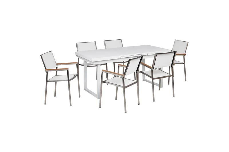 Matsalsset Valcanetto/Grosseto Vit/Silver, 6-Sits - Vit/Silver, 6-Sits - Utemöbler - Utegrupp - Matgrupp utomhus
