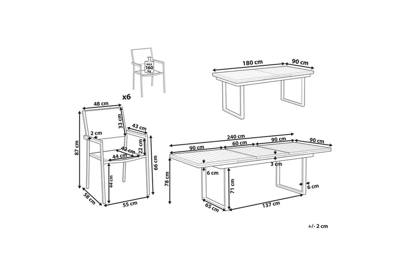 Matsalsset Valcanetto/Grosseto Vit/Silver, 6-Sits - Vit/Silver, 6-Sits - Utemöbler - Utegrupp - Matgrupp utomhus