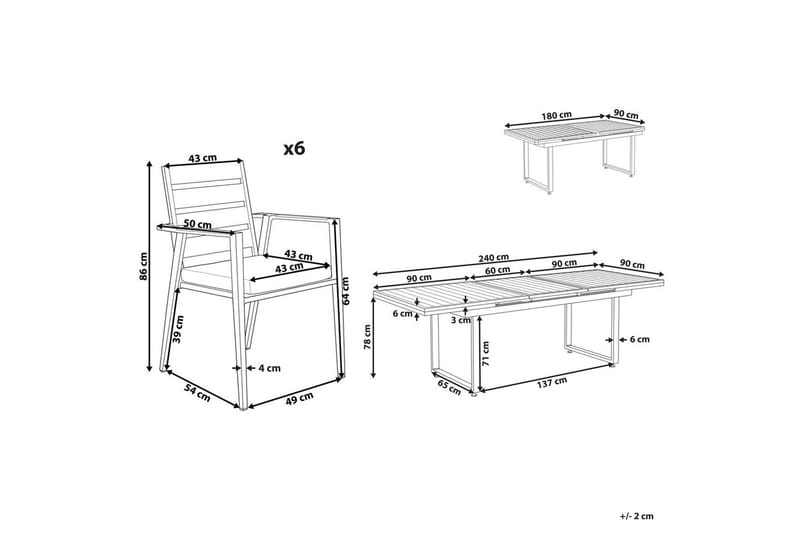 Matsalsset Valcanetto/Taviano Svart/grått/ljust trä, 6-Sits - Svart/grått/ljust trä, 6-Sits - Utemöbler - Utegrupp - Matgrupp utomhus