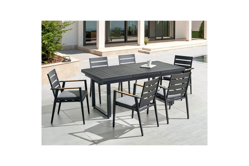 Matsalsset Valcanetto/Taviano Svart/grått/ljust trä, 6-Sits - Svart/grått/ljust trä, 6-Sits - Utemöbler - Utegrupp - Matgrupp utomhus