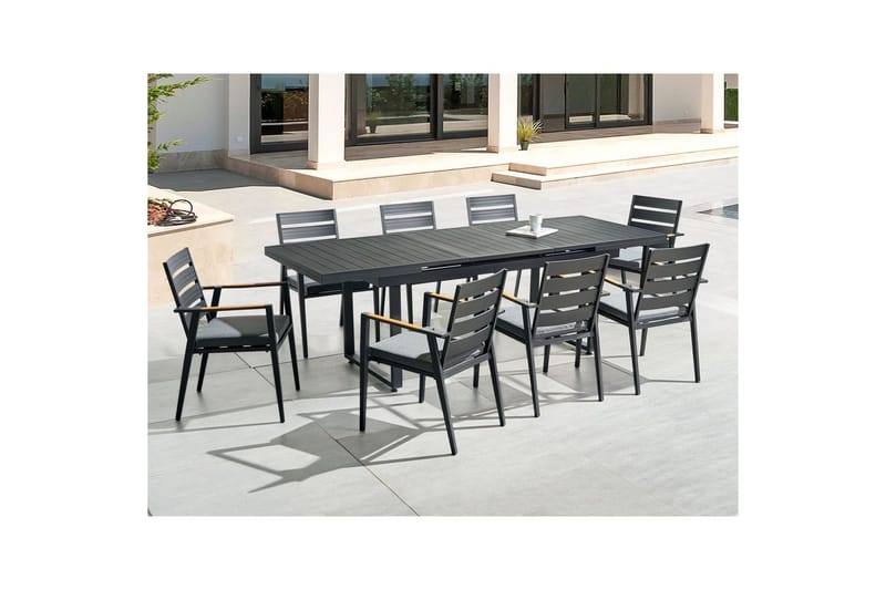 Matsalsset Valcanetto/Taviano Svart/grått/ljust trä, 8-Sits - Svart/grått/ljust trä, 8-Sits - Utemöbler - Utegrupp - Matgrupp utomhus