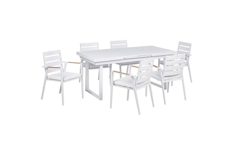 Matsalsset Valcanetto/Taviano Vit/ljust trä, 6-Sits - Vit/ljust trä, 6-Sits - Utemöbler - Utegrupp - Matgrupp utomhus