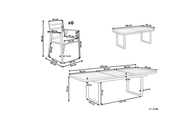 Matsalsset Valcanetto/Taviano Vit/ljust trä, 6-Sits - Vit/ljust trä, 6-Sits - Utemöbler - Utegrupp - Matgrupp utomhus