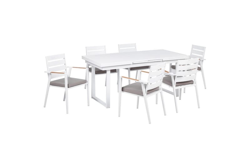 Matsalsset Valcanetto/Taviano Vitt/grått/ljust trä, 6-Sits - Vitt/grått/ljust trä, 6-Sits - Utemöbler - Utegrupp - Matgrupp utomhus