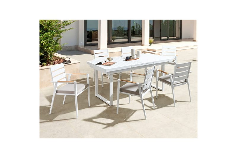 Matsalsset Valcanetto/Taviano Vitt/grått/ljust trä, 6-Sits - Vitt/grått/ljust trä, 6-Sits - Utemöbler - Utegrupp - Matgrupp utomhus