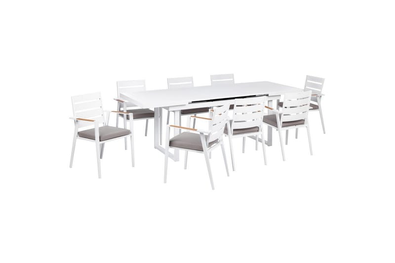 Matsalsset Valcanetto/Taviano Vitt/grått/ljust trä, 8-Sits - Vitt/grått/ljust trä, 8-Sits - Utemöbler - Utegrupp - Matgrupp utomhus