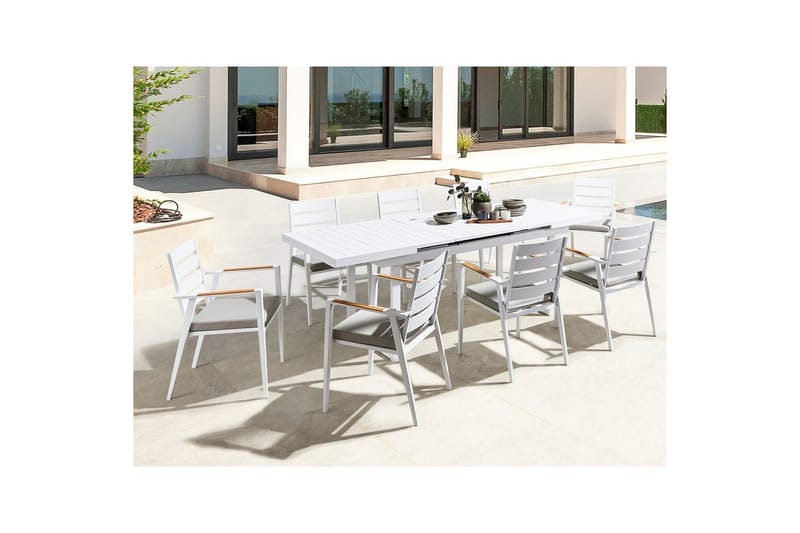 Matsalsset Valcanetto/Taviano Vitt/grått/ljust trä, 8-Sits - Vitt/grått/ljust trä, 8-Sits - Utemöbler - Utegrupp - Matgrupp utomhus