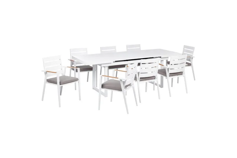 Matsalsset Valcanetto/Taviano Vitt/grått/ljust trä, 8-Sits, Vitt/grått/ljust trä, 8-Sits