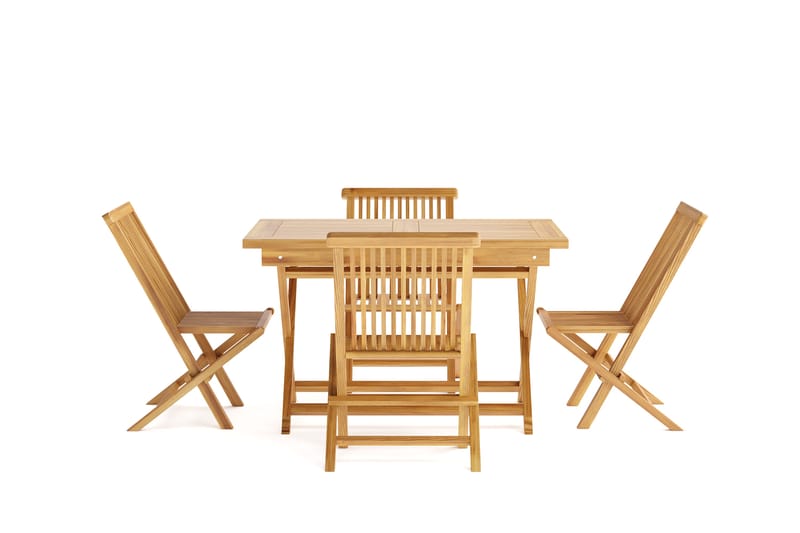 Menorca Liten Matgrupp Utomhus - Rektangulärt matbord i trä med 4 Matstolar - Teak / Natur - Utemöbler - Utegrupp - Matgrupp utomhus
