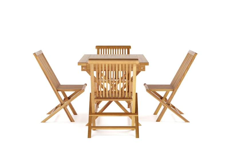 Menorca Liten Matgrupp Utomhus - Rektangulärt matbord i trä med 4 Matstolar - Teak / Natur - Utemöbler - Utegrupp - Matgrupp utomhus