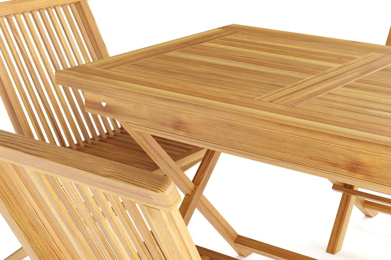 Menorca Liten Matgrupp Utomhus - Rektangulärt matbord i trä med 4 Matstolar - Teak / Natur - Utemöbler - Utegrupp - Matgrupp utomhus