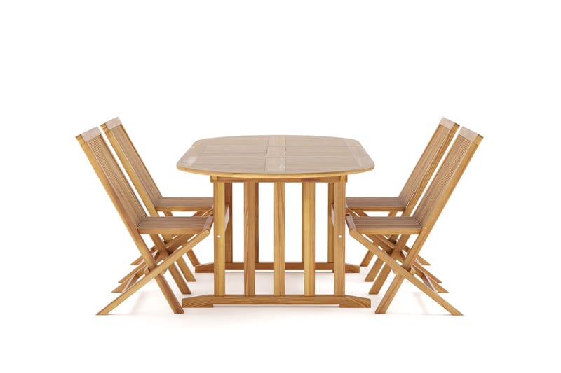 Menorca Liten Oval Matgrupp Utomhus - Förlängningsbart matbord med 4 Matstolar i trä - Teak / Natur - Utemöbler - Utegrupp - Matgrupp utomhus