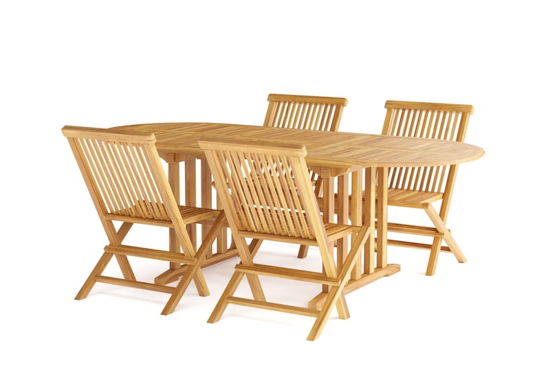 Menorca Liten Oval Matgrupp Utomhus - Förlängningsbart matbord med 4 Matstolar i trä - Trä/natur - Utemöbler - Utegrupp - Matgrupp utomhus