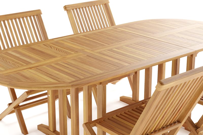 Menorca Liten Oval Matgrupp Utomhus - Förlängningsbart matbord med 4 Matstolar i trä - Trä/natur - Utemöbler - Utegrupp - Matgrupp utomhus