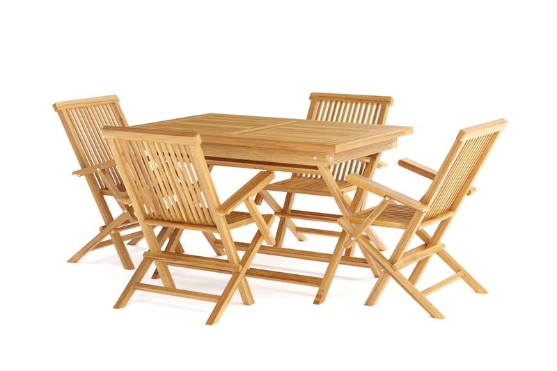 Menorca Liten Rektangulär Matgrupp Utomhus - Träbord med 4 Matstolar - Teak / Natur - Utemöbler - Utegrupp - Matgrupp utomhus