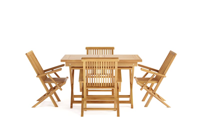 Menorca Liten Rektangulär Matgrupp Utomhus - Träbord med 4 Matstolar - Teak / Natur - Utemöbler - Utegrupp - Matgrupp utomhus