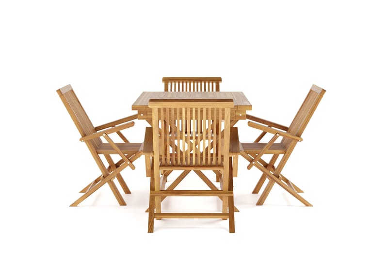 Menorca Liten Rektangulär Matgrupp Utomhus - Träbord med 4 Matstolar - Teak / Natur - Utemöbler - Utegrupp - Matgrupp utomhus