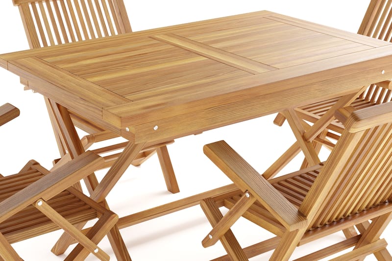 Menorca Liten Rektangulär Matgrupp Utomhus - Träbord med 4 Matstolar - Teak / Natur - Utemöbler - Utegrupp - Matgrupp utomhus