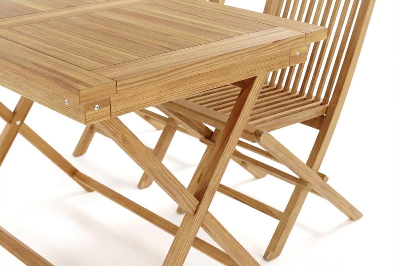Menorca Matgrupp Utomhus 120 cm Rektangulärt i trä med 4 Fällbara teakstolar - Natur - Utemöbler - Utegrupp - Matgrupp utomhus