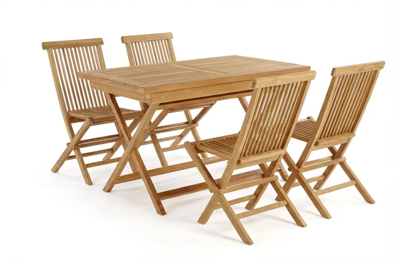Menorca Matgrupp Utomhus 120 cm Rektangulärt i trä med 4 Fällbara teakstolar, Natur