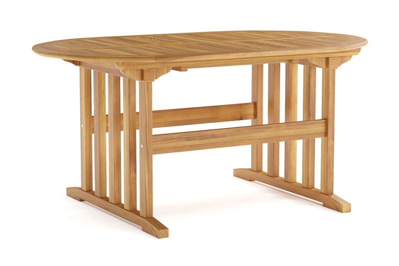 Menorca Matgrupp Utomhus 150-210 cm Ovalt Förlängningsbart i trä med 6 Fällbara teakstolar - Natur - Utemöbler - Utegrupp - Matgrupp utomhus