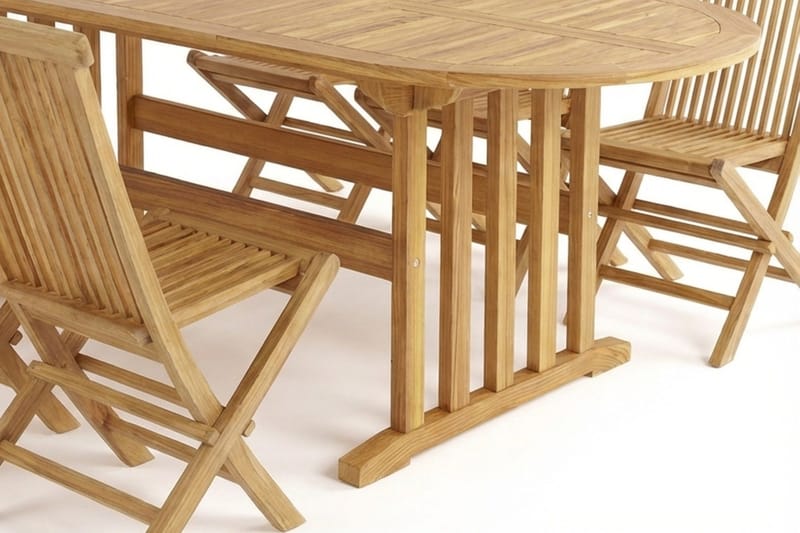 Menorca Matgrupp Utomhus 180-240 cm Ovalt Förlängningsbart i trä med 6 Fällbara teakstolar - Natur - Utemöbler - Utegrupp - Matgrupp utomhus