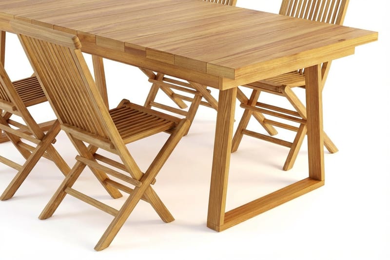 Menorca Matgrupp Utomhus 180 cm Rektangulärt i trä med 6 Fällbara teakstolar - Natur - Utemöbler - Utegrupp - Matgrupp utomhus