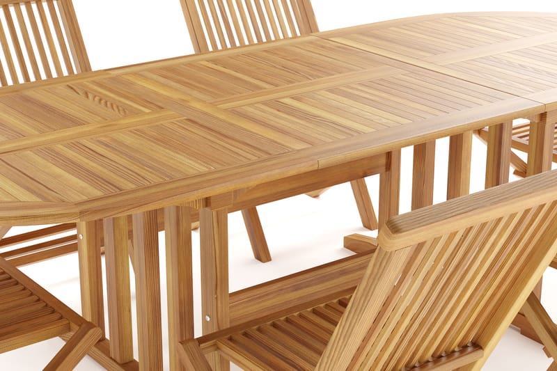 Menorca Stor Matgrupp Utomhus - Förlängningsbart ovalt utebord med 6 Matstolar i trä - Teak / Natur - Utemöbler - Utegrupp - Matgrupp utomhus