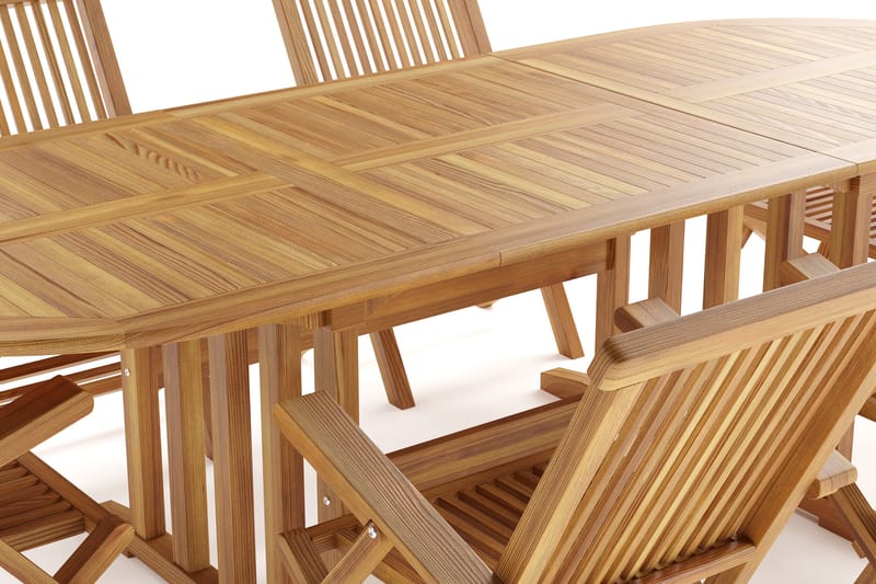 Menorca Stor Matgrupp Utomhus- Ovalt förlängningsbart utebord med 6 Karmstolar i trä - Teak / Natur - Utemöbler - Utegrupp - Matgrupp utomhus