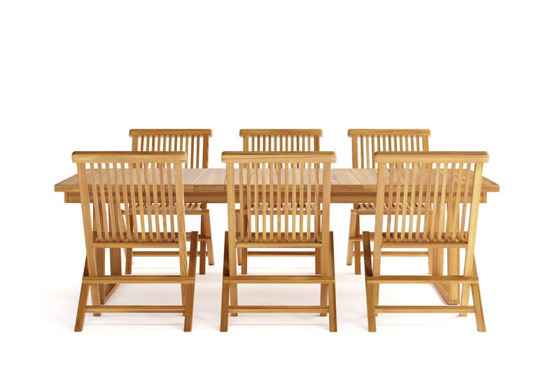 Menorca Stor Matgrupp Utomhus - Rektangulärt bord i trä med 6 Matstolar - Teak / Natur - Utemöbler - Utegrupp - Matgrupp utomhus