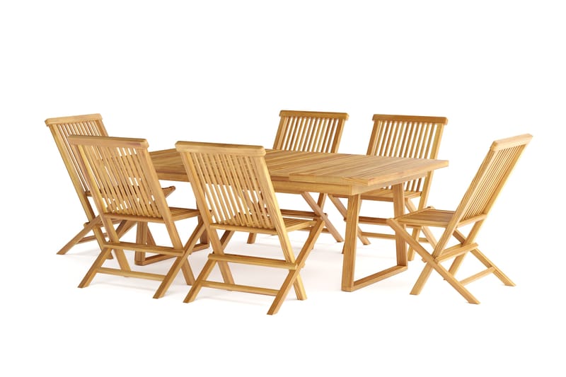 Menorca Stor Matgrupp Utomhus - Rektangulärt bord i trä med 6 Matstolar - Teak / Natur - Utemöbler - Utegrupp - Matgrupp utomhus