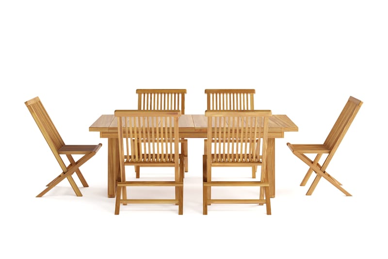 Menorca Stor Matgrupp Utomhus - Rektangulärt bord i trä med 6 Matstolar - Teak / Natur - Utemöbler - Utegrupp - Matgrupp utomhus