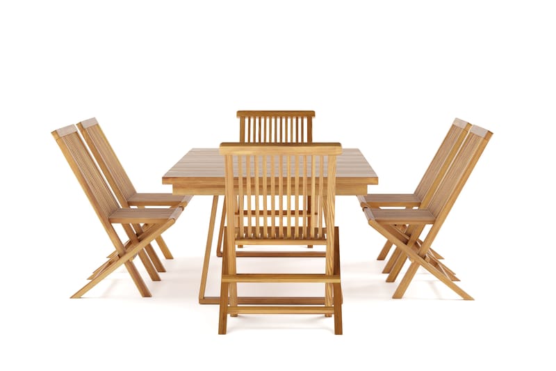 Menorca Stor Matgrupp Utomhus - Rektangulärt bord i trä med 6 Matstolar - Teak / Natur - Utemöbler - Utegrupp - Matgrupp utomhus