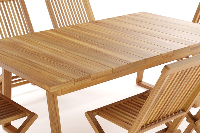 Menorca Stor Matgrupp Utomhus - Rektangulärt bord i trä med 6 Matstolar - Teak / Natur - Utemöbler - Utegrupp - Matgrupp utomhus