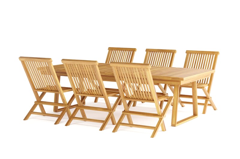 Menorca Stor Matgrupp Utomhus - Rektangulärt bord i trä med 6 Matstolar - Trä/natur - Utemöbler - Utegrupp - Matgrupp utomhus