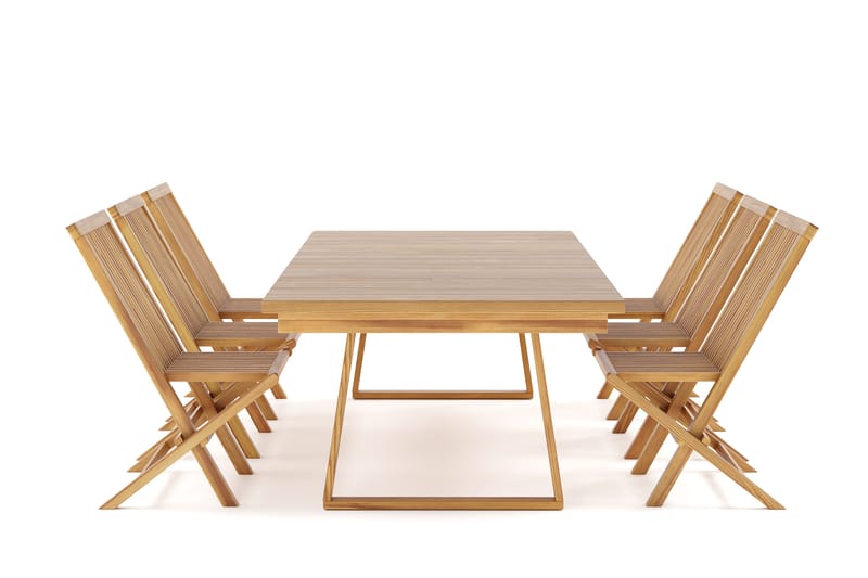 Menorca Stor Matgrupp Utomhus - Rektangulärt bord i trä med 6 Matstolar - Trä/natur - Utemöbler - Utegrupp - Matgrupp utomhus