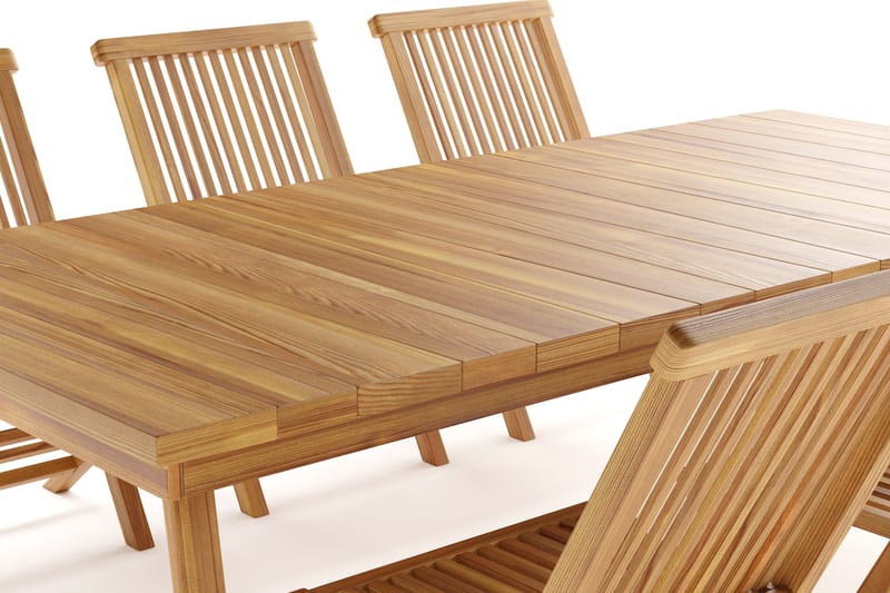 Menorca Stor Matgrupp Utomhus - Rektangulärt bord i trä med 6 Matstolar - Trä/natur - Utemöbler - Utegrupp - Matgrupp utomhus