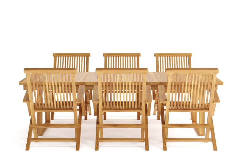Menorca Stor Matgrupp Utomhus - Rektangulärt utebord med 6 Karmstolar i trä - Teak / Natur - Utemöbler - Utegrupp - Matgrupp utomhus