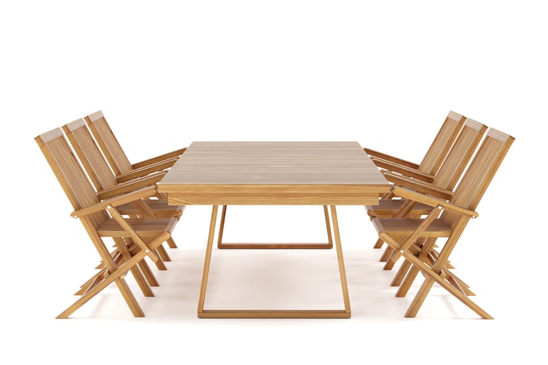 Menorca Stor Matgrupp Utomhus - Rektangulärt utebord med 6 Karmstolar i trä - Trä/natur - Utemöbler - Utegrupp - Matgrupp utomhus