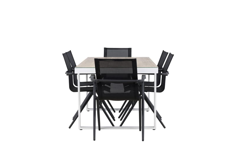 Merlo Matgrupp Utomhus 200 cm + 6 st Alling Matstolar Svart/Vit - Utemöbler - Utegrupp - Matgrupp utomhus