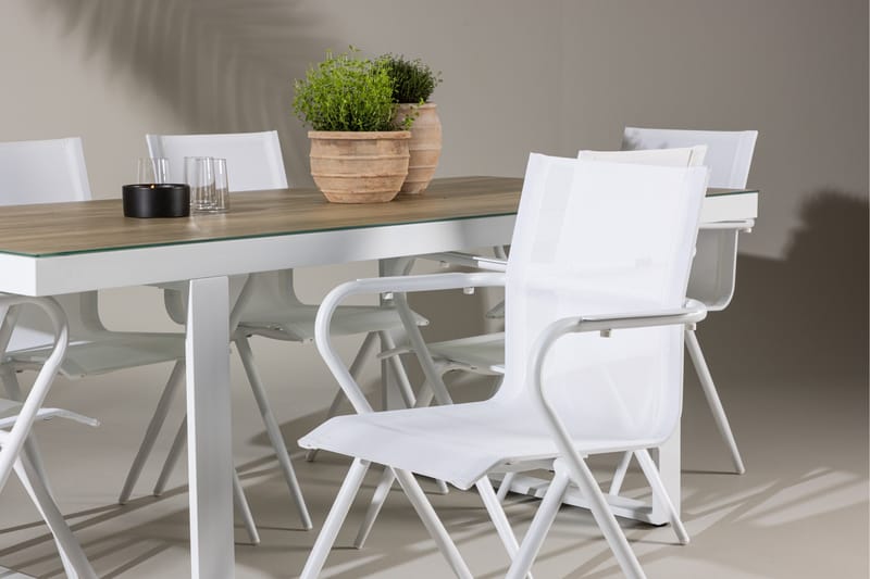 Merlo Matgrupp 200 cm + 6 st Alling Matstolar Vit - Utemöbler - Utegrupp - Matgrupp utomhus