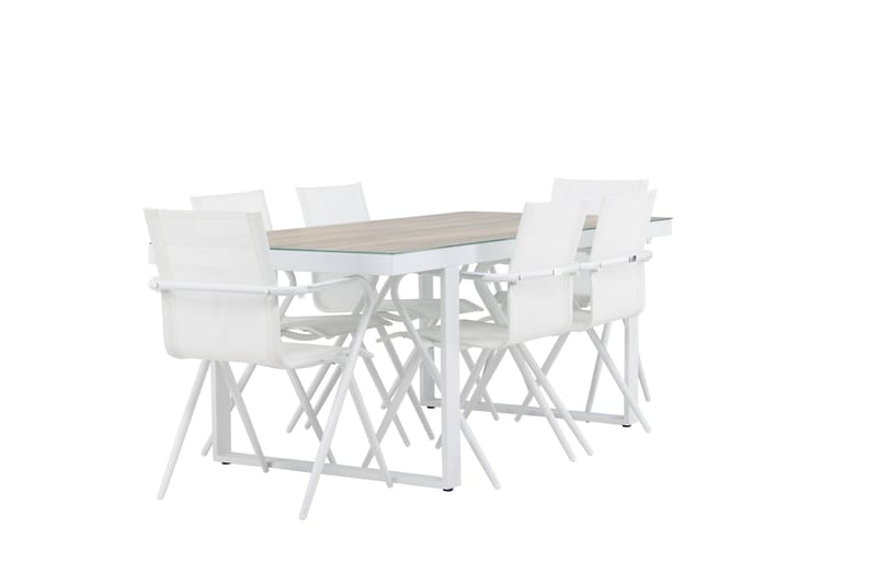 Merlo Matgrupp 200 cm + 6 st Alling Matstolar Vit - Utemöbler - Utegrupp - Matgrupp utomhus